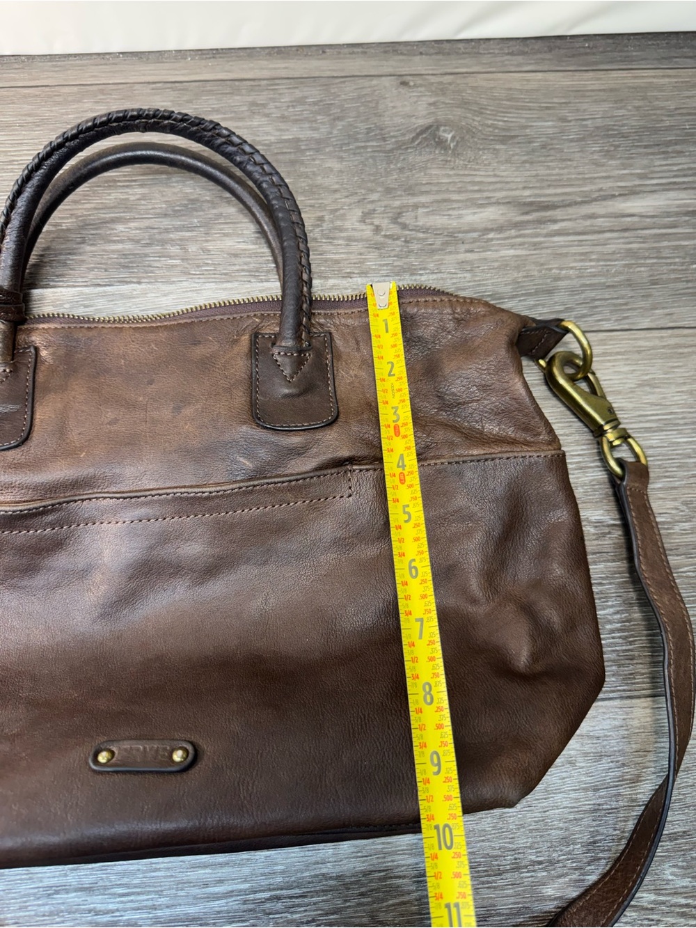 FRYE Dark Brown Leather Satchel with Braided Handles - Picture 10 of 12